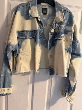 wild fable Blue and Cream Tie-Dye Cropped Denim Jacket